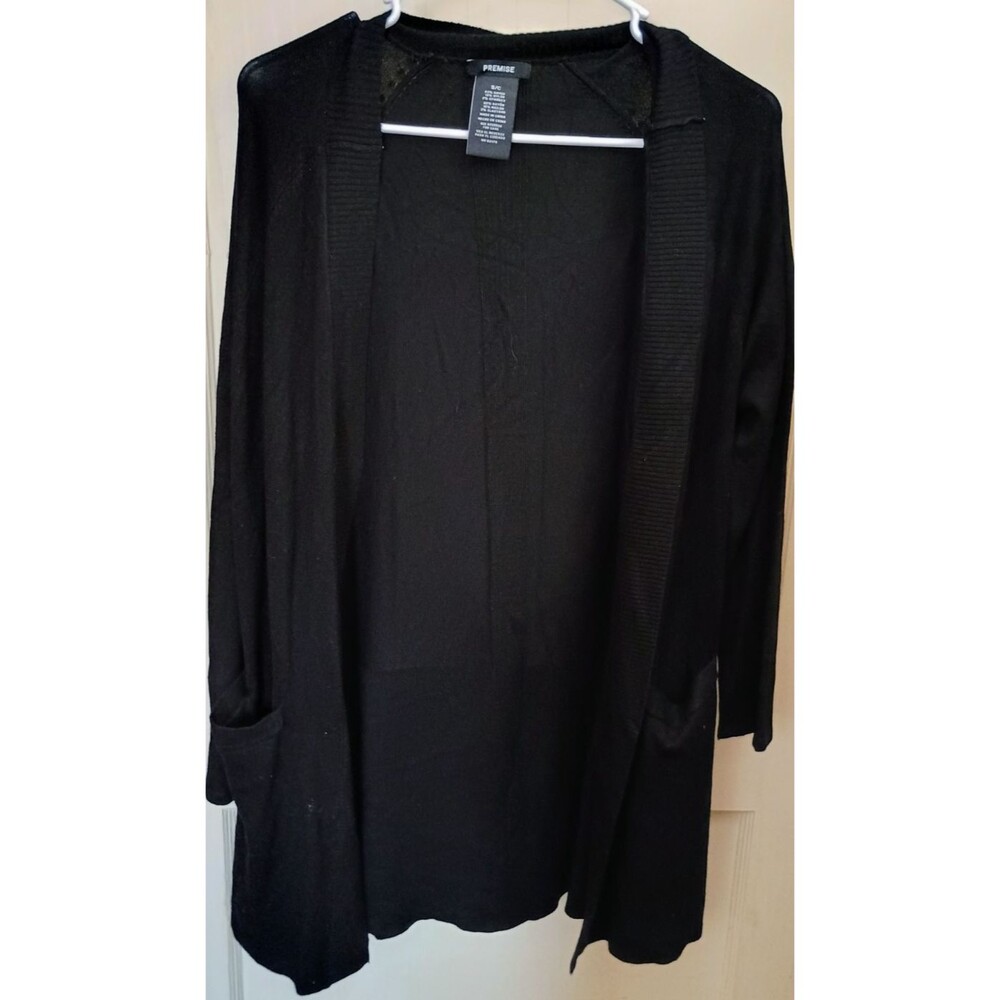 Premise Women's Black Open Front Long Sleeve Cardigan Sweater Pockets Size S